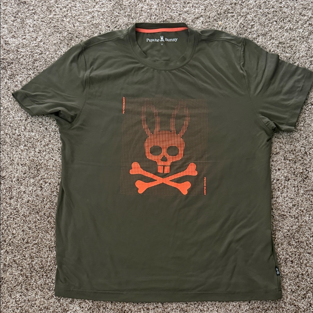 Psycho Bunny Dark Green T-Shirt with Orange Graphic M